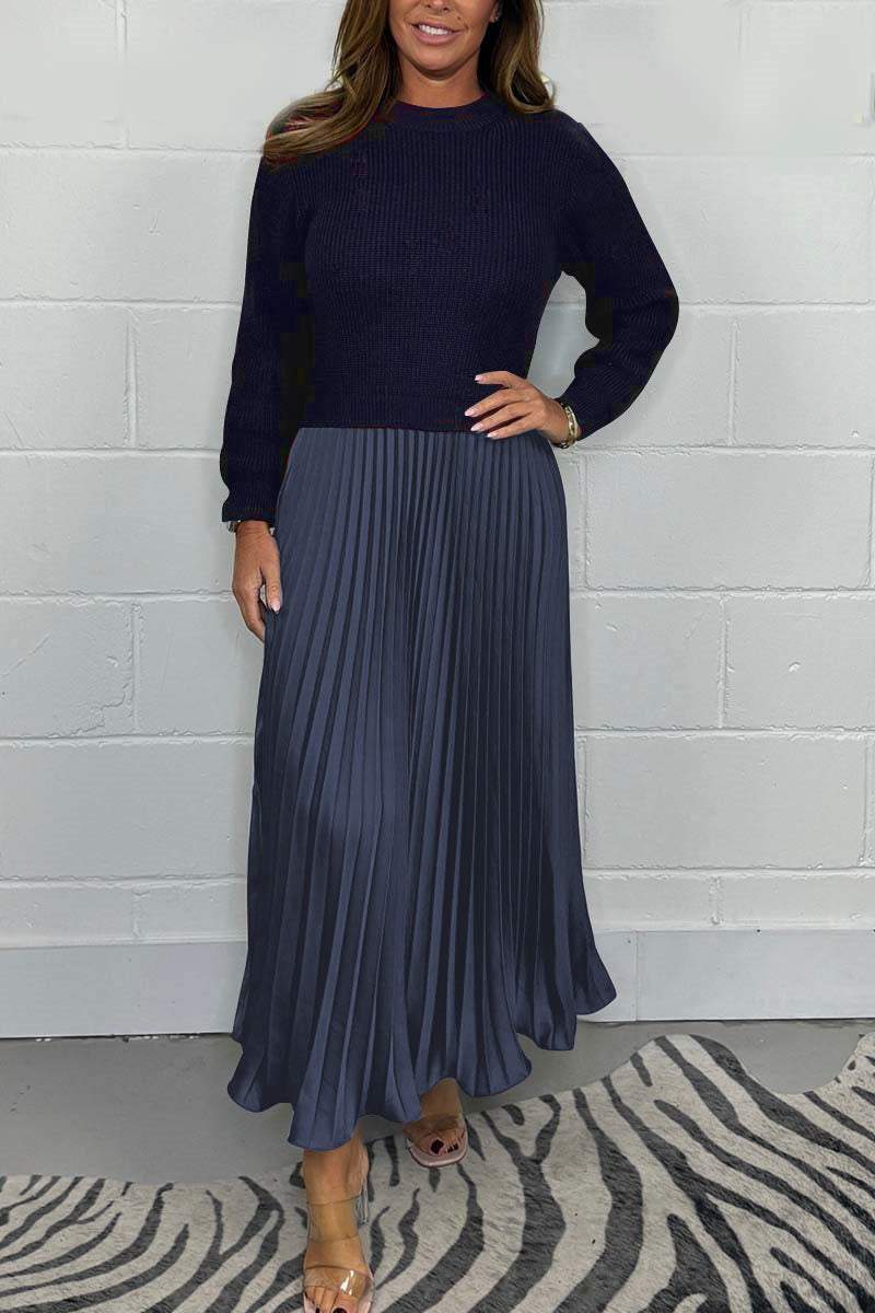 Naotstore - Women’s Stylish and Elegant Round-neck Pleated Dress
