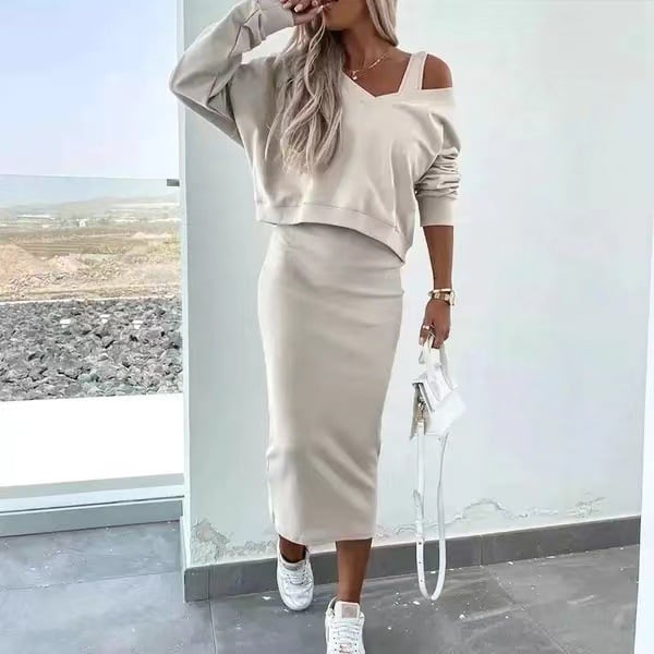 Naotstore - Vest Dress and V-Neck Sweatshirt Set