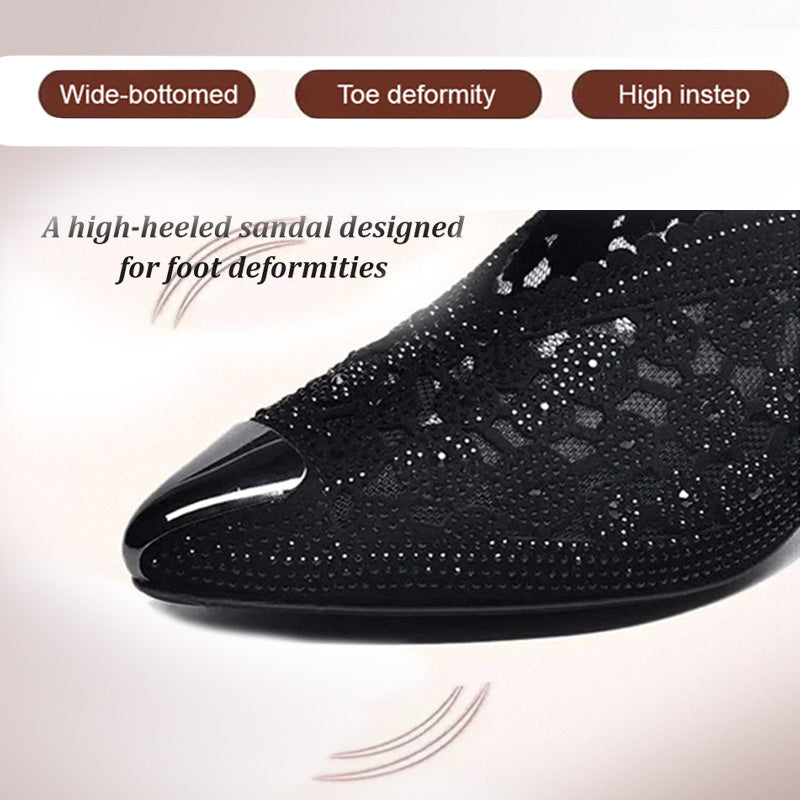 Naotstore - Hollow mesh sandals with rhinestone and chunky heel