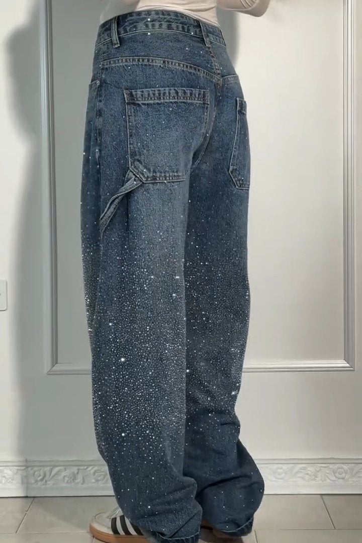 Naotstore - Women's Casual Rhinestone Loose Harem Jeans
