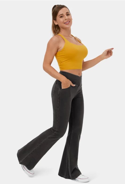 Naotstore - Stretchy Denim High Waisted Crossover Flare Pants