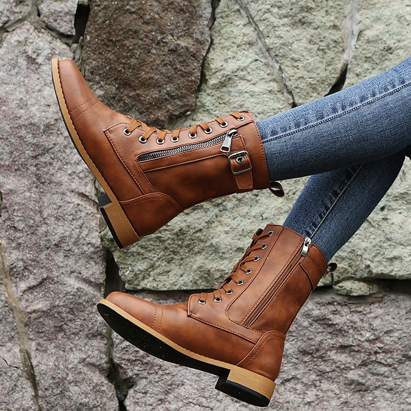 Naotstore - Women's Round Toe Side Zipper Leather Orthopedic Boots