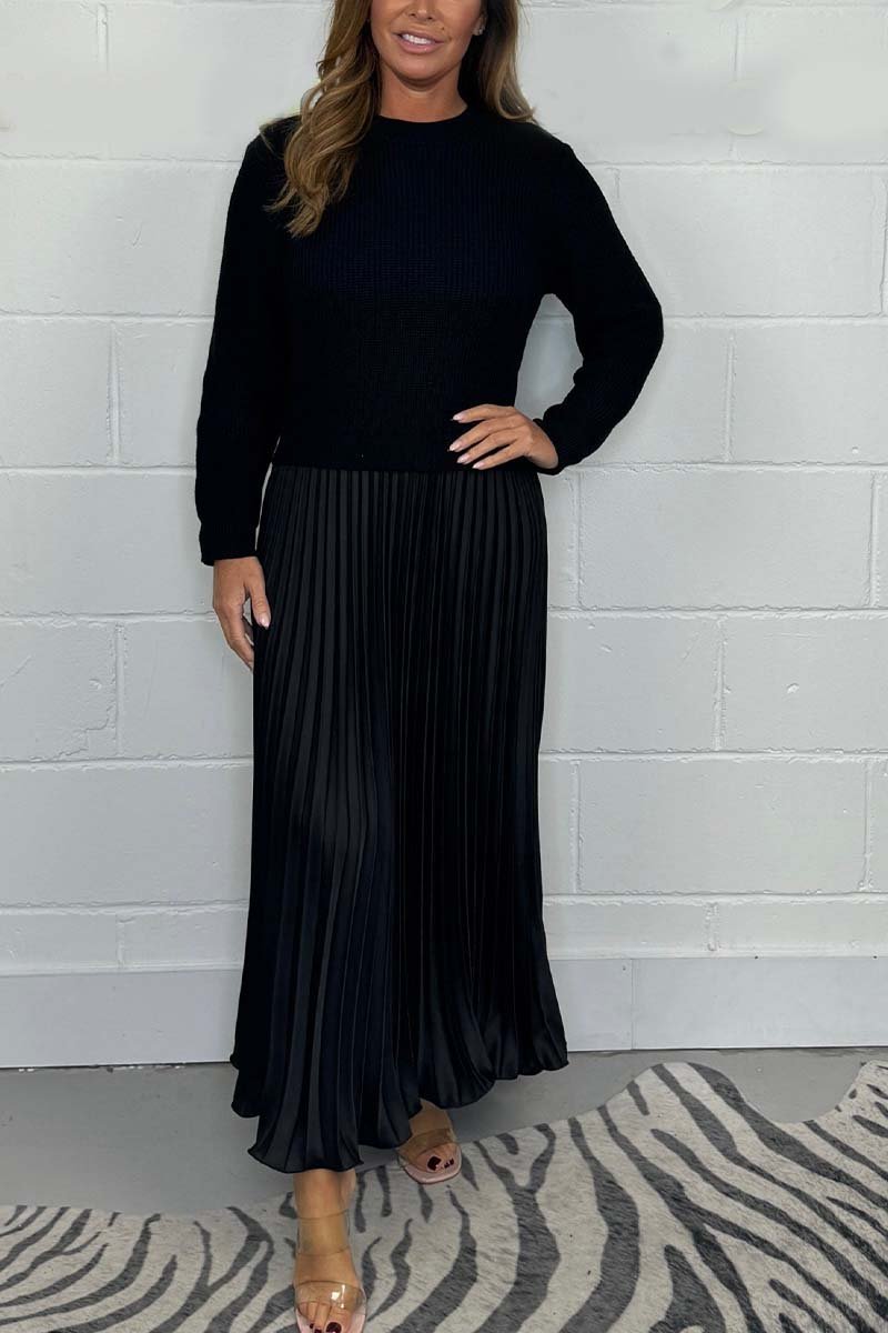 Naotstore - Women’s Stylish and Elegant Round-neck Pleated Dress
