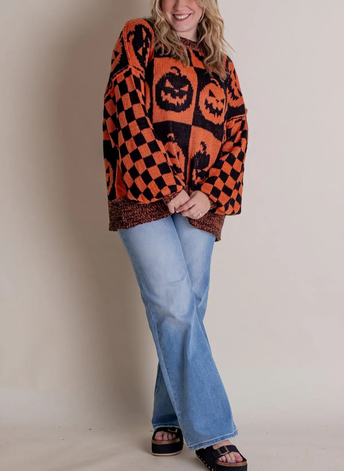 Naotstore - Women's Halloween Checkered Sweater