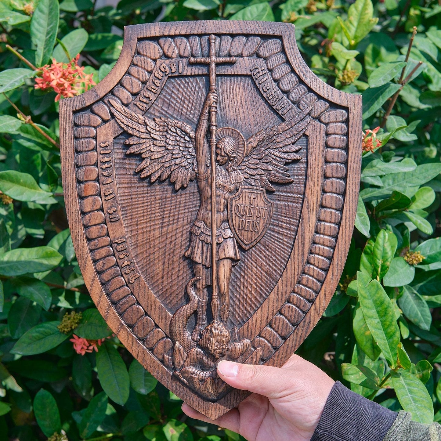 Naotstore - Shield Archangel Michael solid wood carving gift