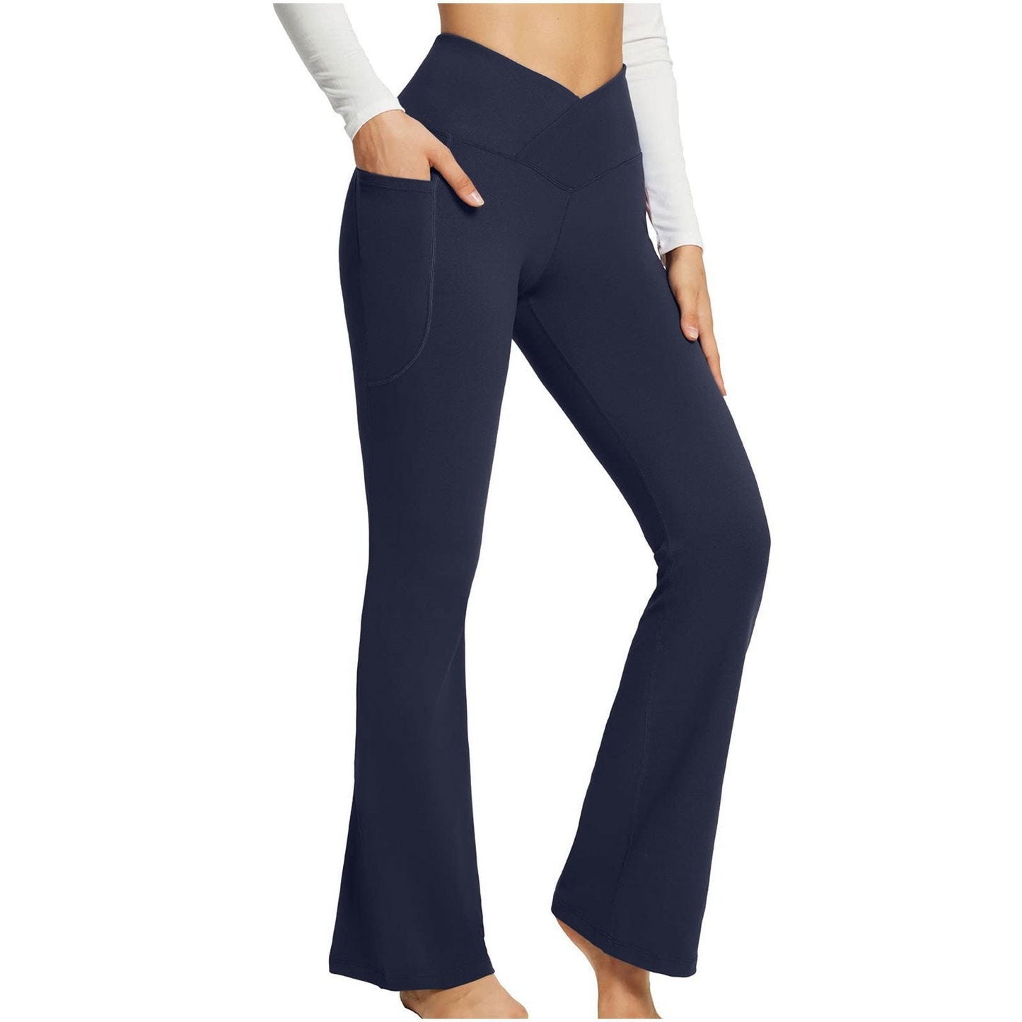 Naotstore - High Waisted Lift Butt Flare Yoga Leggings With Pockets