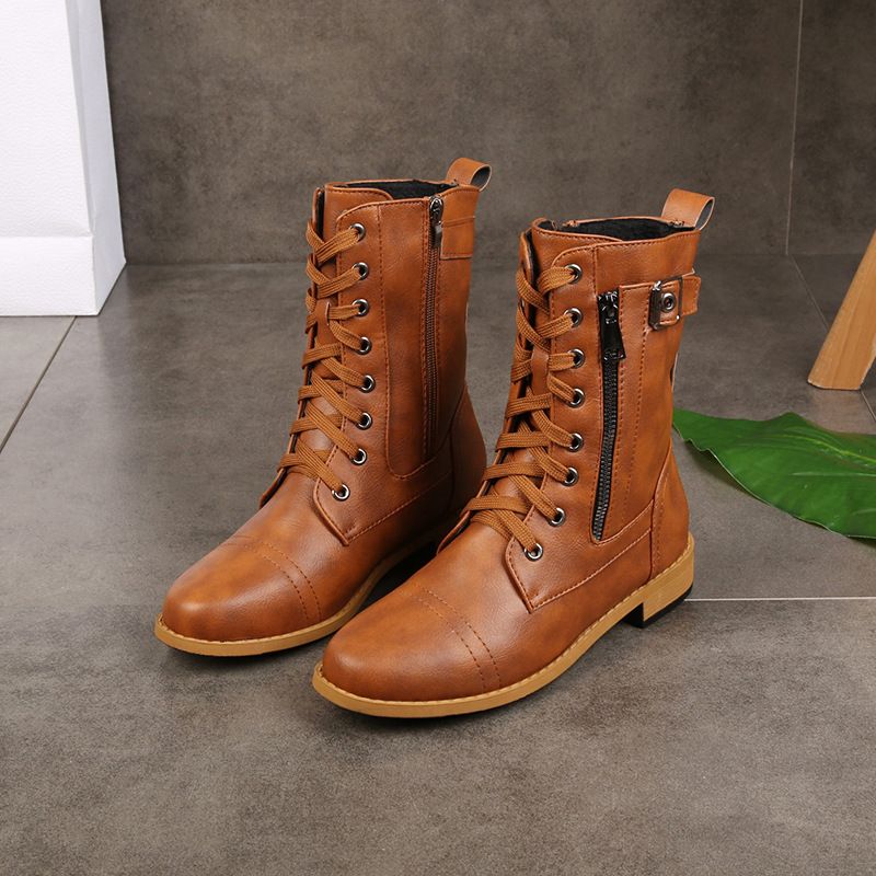 Naotstore - Women's Round Toe Side Zipper Leather Orthopedic Boots