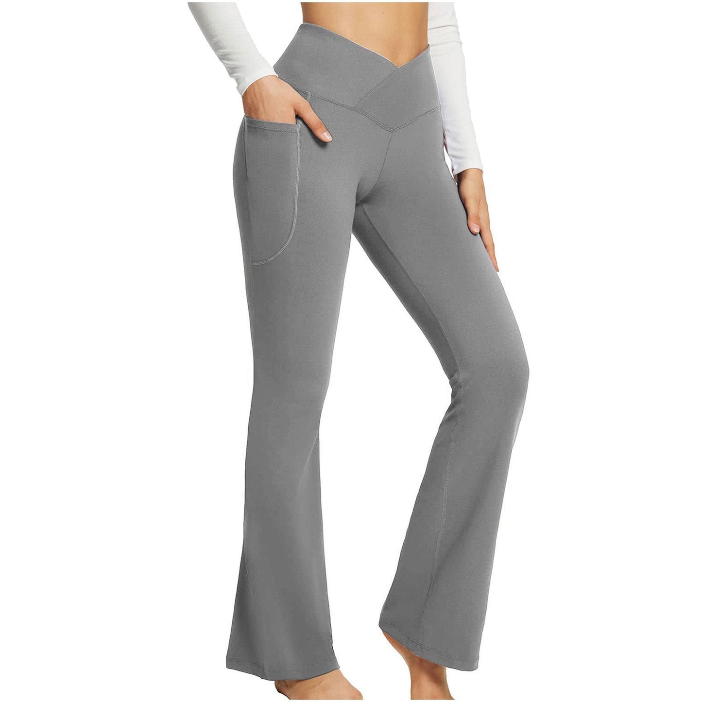Naotstore - High Waisted Lift Butt Flare Yoga Leggings With Pockets