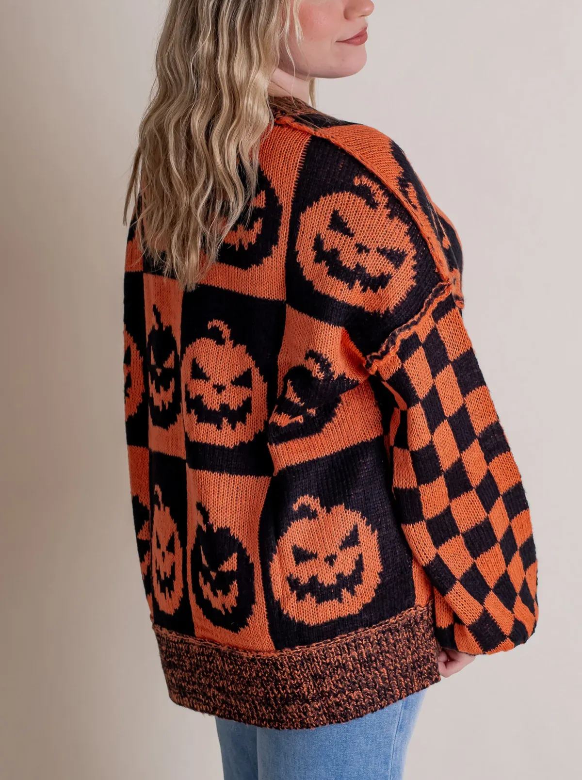 Naotstore - Women's Halloween Checkered Sweater