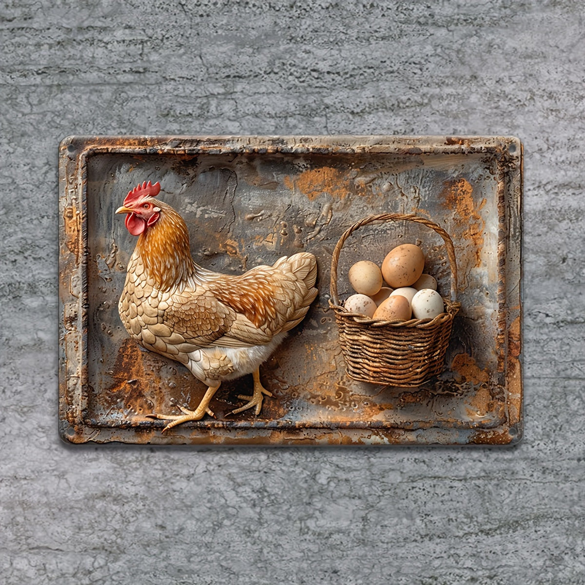 Naotstore - Vintage Chicken & Fresh Eggs Metal Sign - Rustic Wall Decor