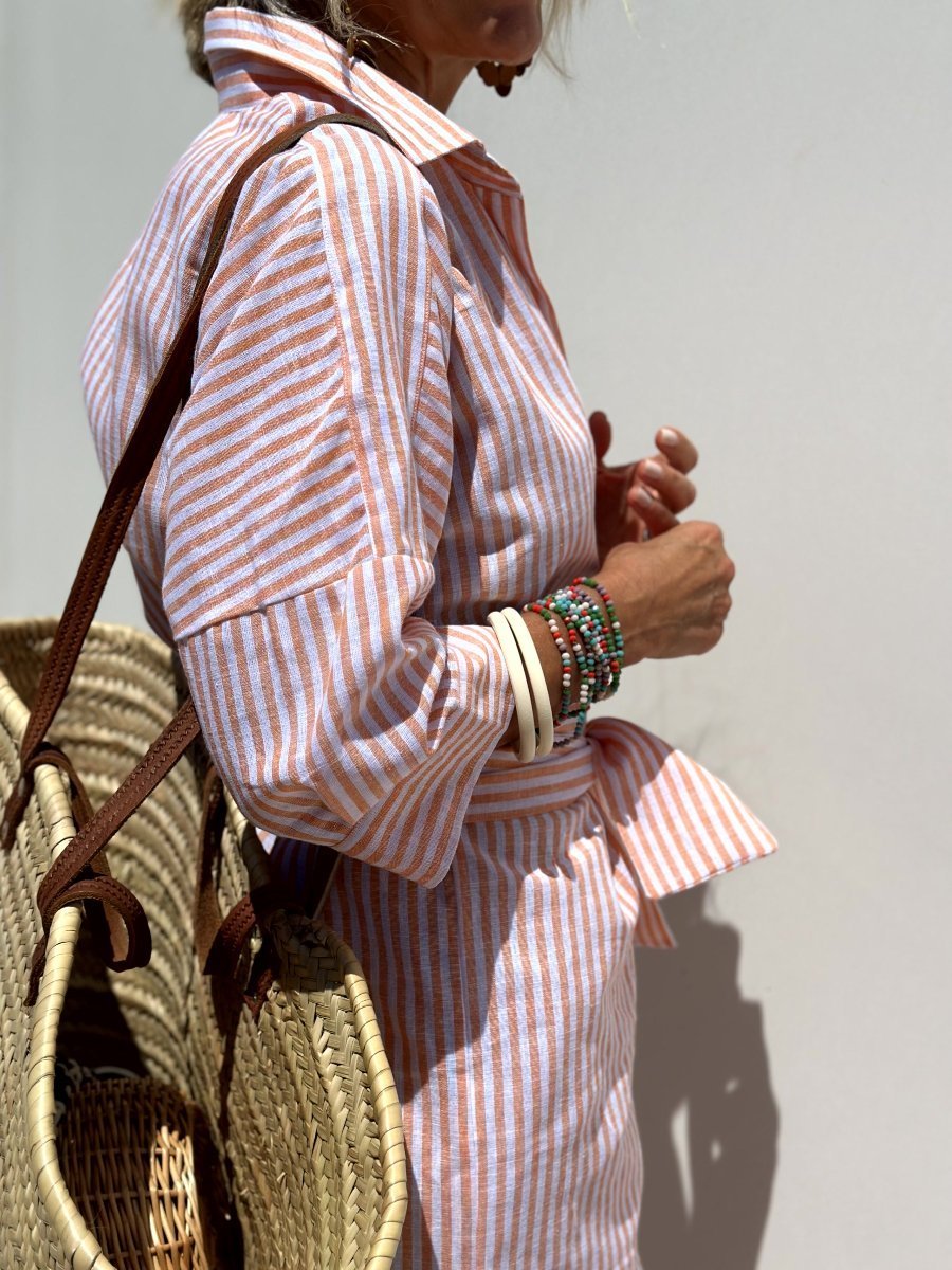 Naotstore - Classic Striped Lace-Up Shirt Dress