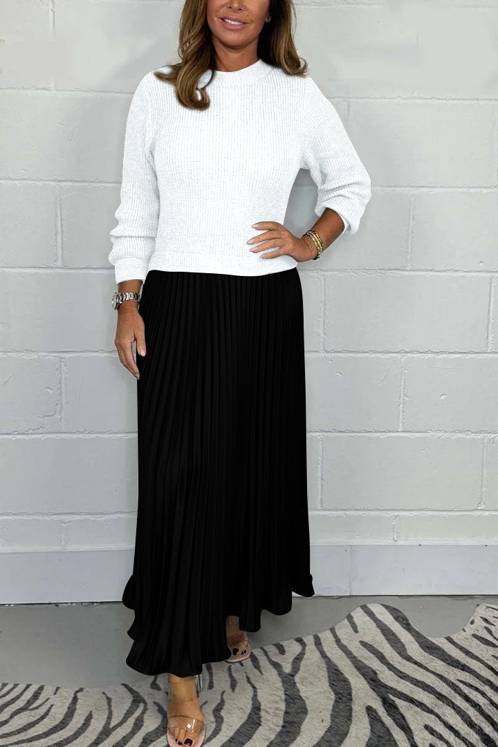 Naotstore - Women’s Stylish and Elegant Round-neck Pleated Dress