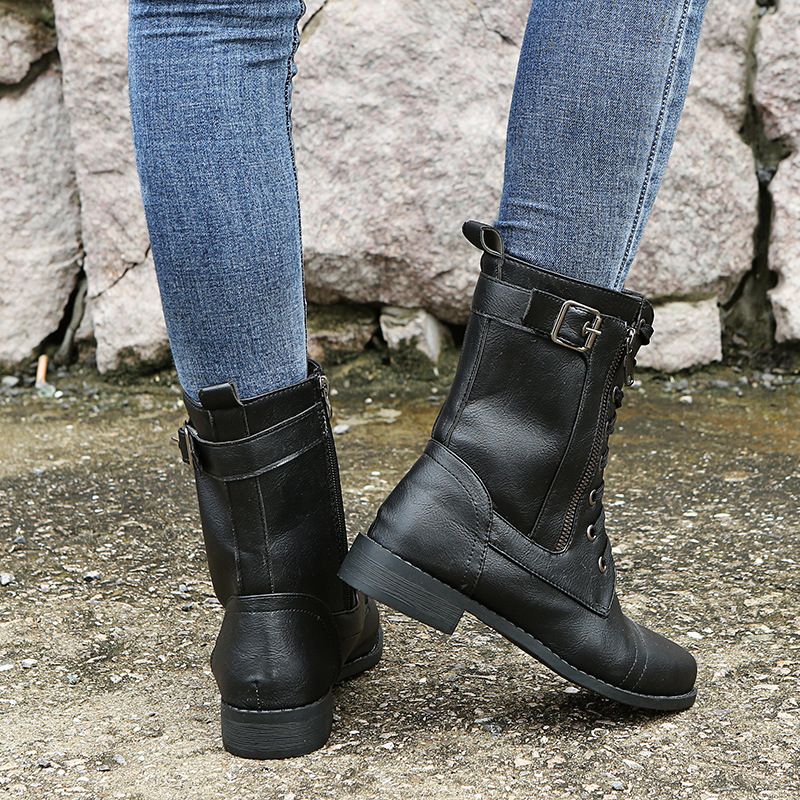 Naotstore - Women's Round Toe Side Zipper Leather Orthopedic Boots