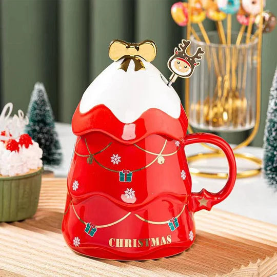 Naotstore - Christmas Tree Mug With Lid Spoon