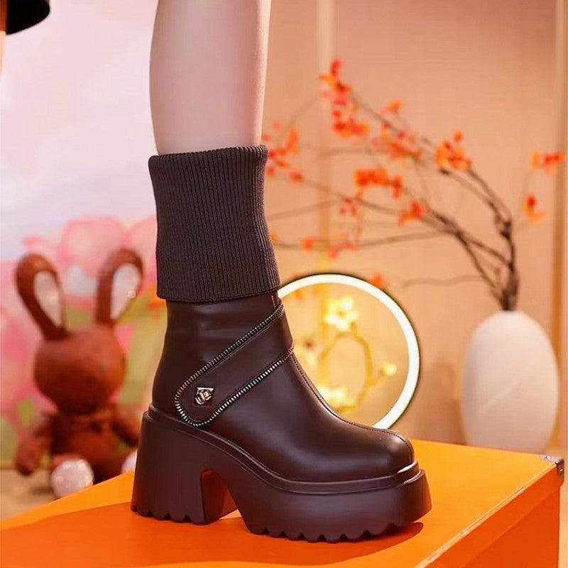 Naotstore - Women's Platform Chunky Heel Knee High Boots
