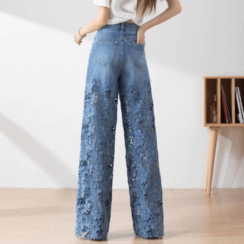 šHottest recommendations - Handmade Hollow Lace Patchwork Jeans - naotstore
