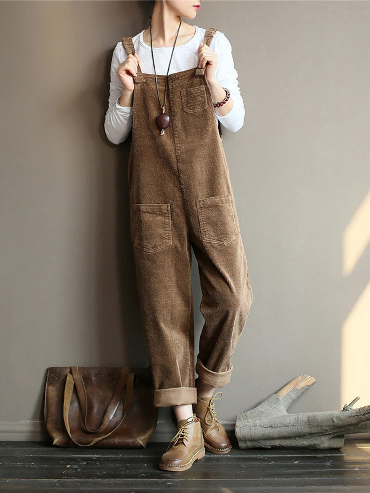 Naotstore - Wide Leg Corduroy Overalls