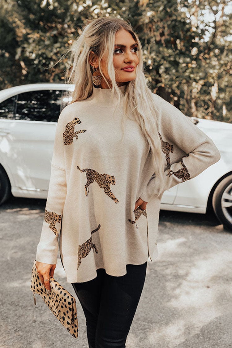 Naotstore - Casual retro tiger and leopard print long-sleeved top