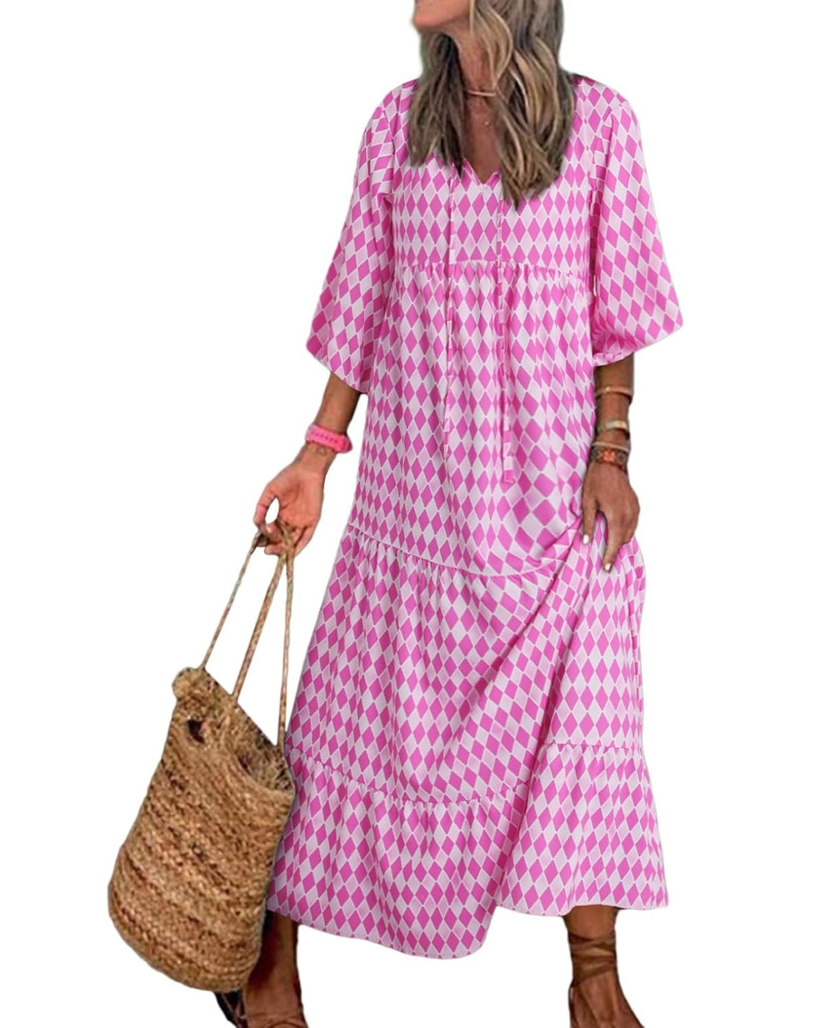 Naotstore - Women's Puff Sleeve Floral Boho Maxi Dress