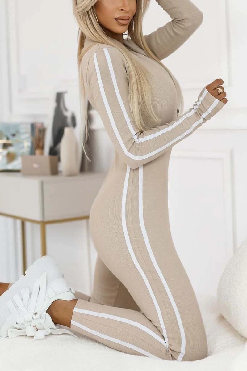 Naotstore - Women's Slim Fit Side Web Half-Zip Jumpsuit