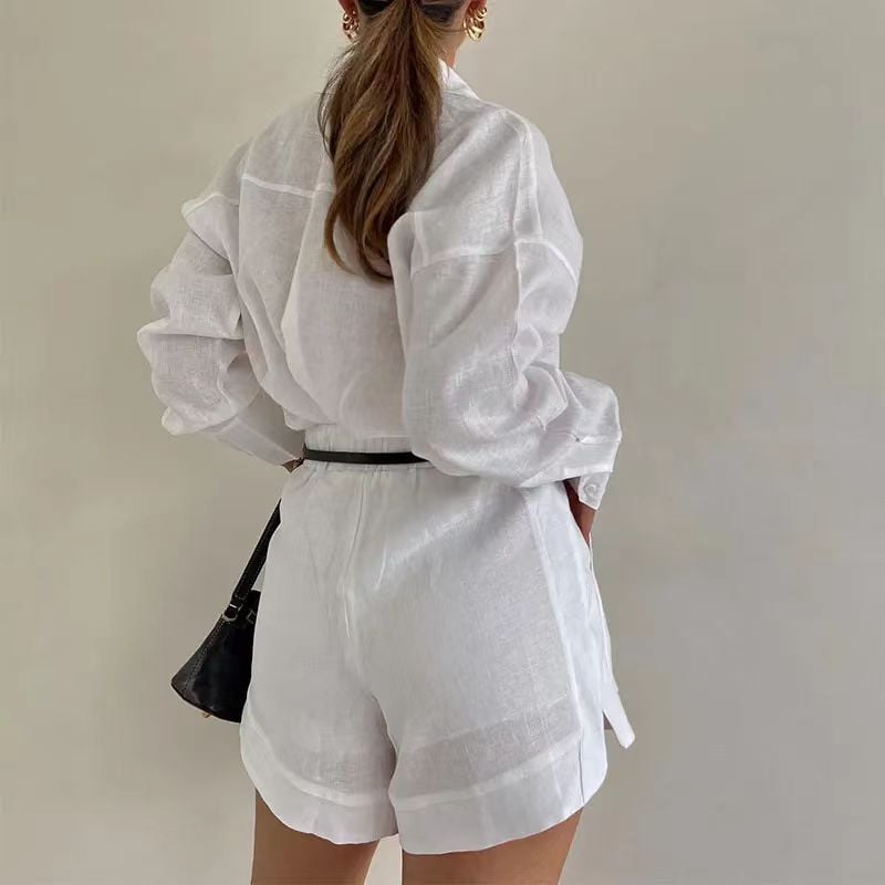 Naotstore - Women's Casual Linen Blouse and Shorts Set