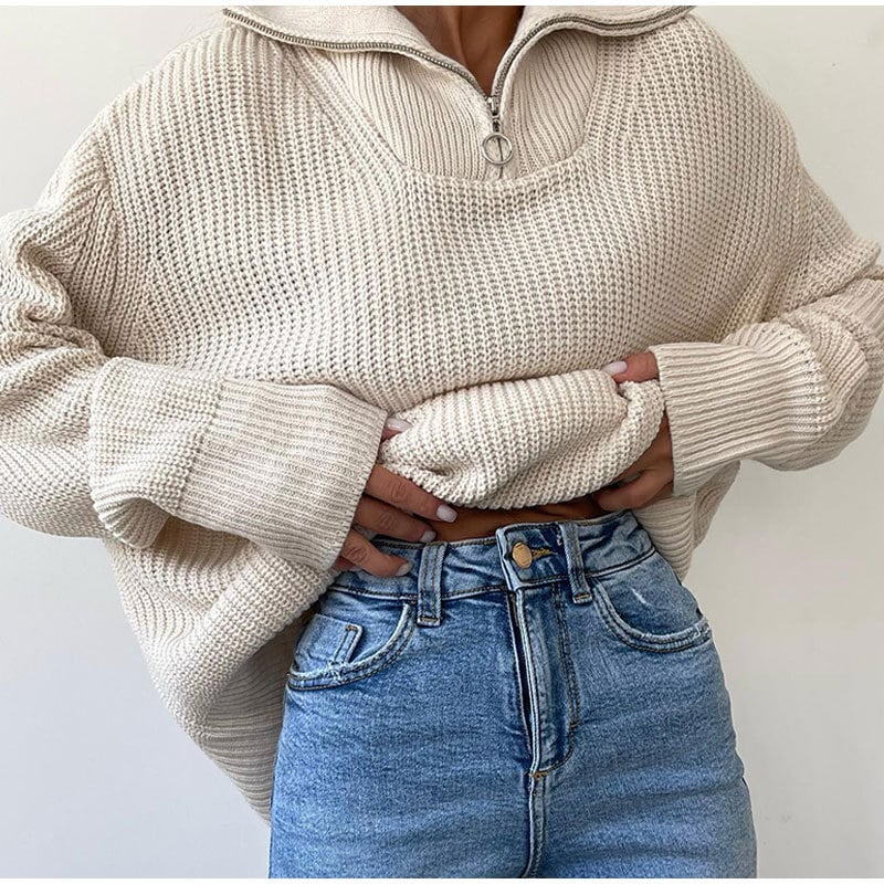 Naotstore - Zip-up Lapel Sweater