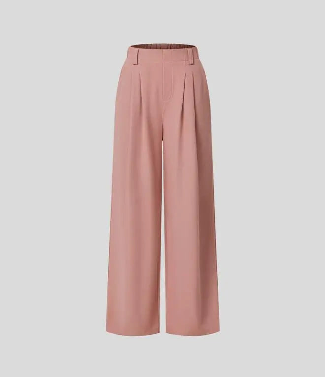 Naotstore - High Waisted Plicated Side Pocket Wide Leg Waffle Casual Pants
