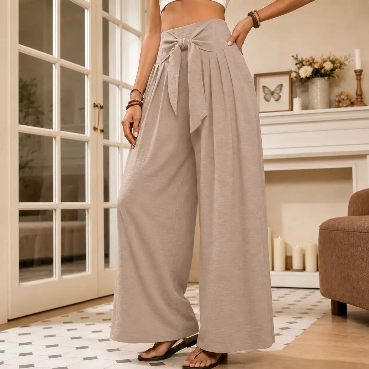 💙Summer Women's Lace-up Wide-Leg High-Waisted Pants