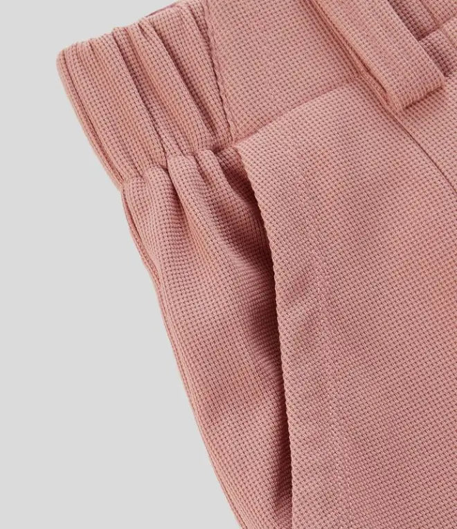 Naotstore - High Waisted Plicated Side Pocket Wide Leg Waffle Casual Pants