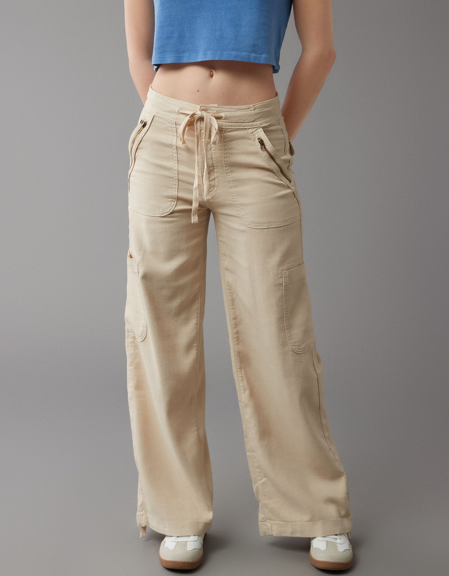 Naotstore - Linen-Blend Wide-Leg Cargo Pant