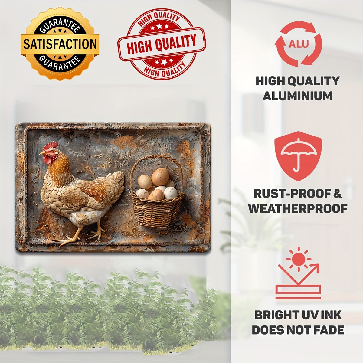 Naotstore - Vintage Chicken & Fresh Eggs Metal Sign - Rustic Wall Decor