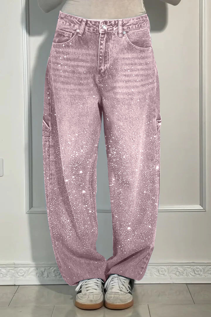 Naotstore - Women's Casual Rhinestone Loose Harem Jeans