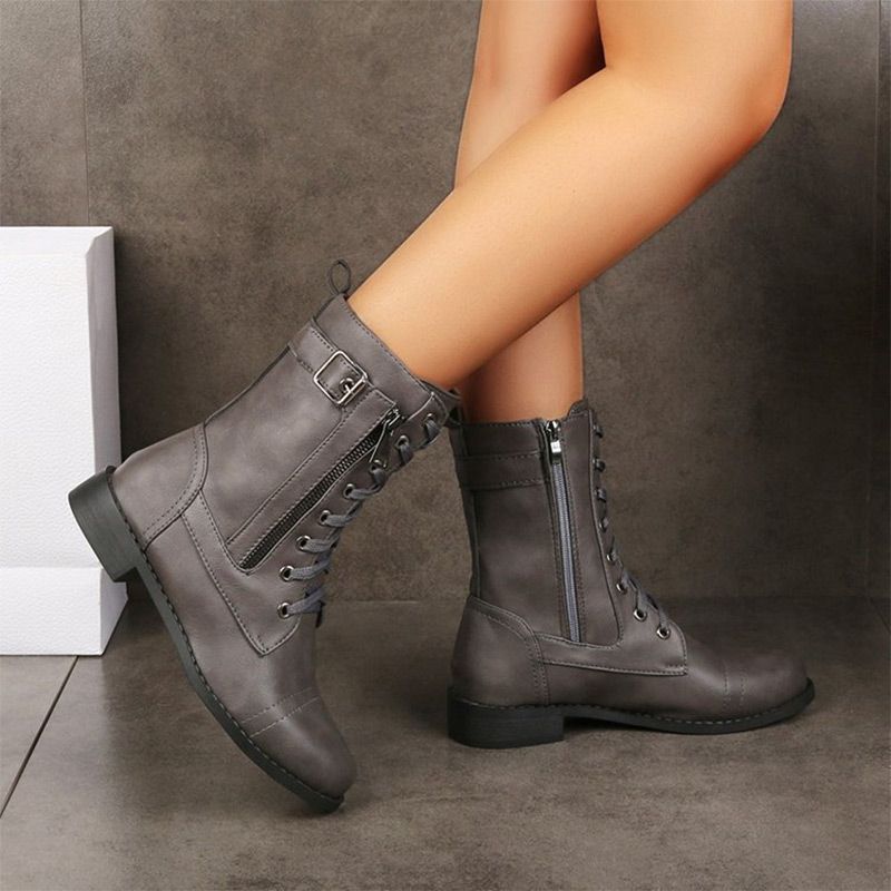 Naotstore - Women's Round Toe Side Zipper Leather Orthopedic Boots