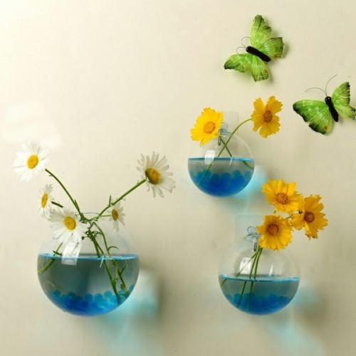 Naotstore - Glass Oblate Globe Plants Containers Wall Mount Clear Flower Vase
