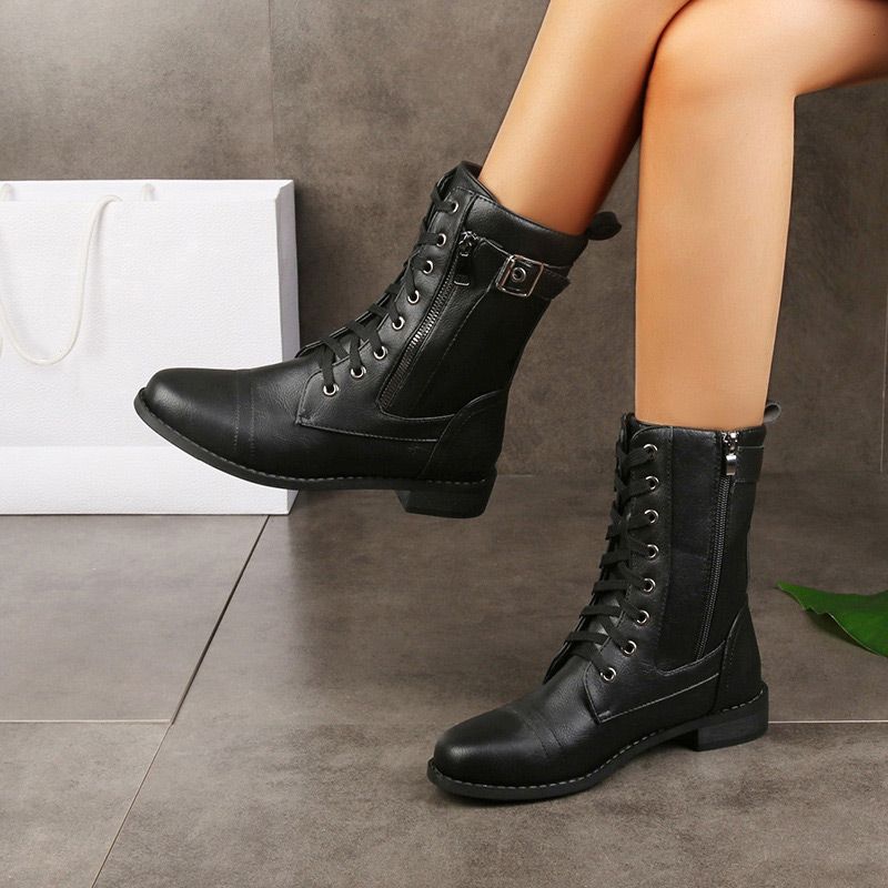 Naotstore - Women's Round Toe Side Zipper Leather Orthopedic Boots