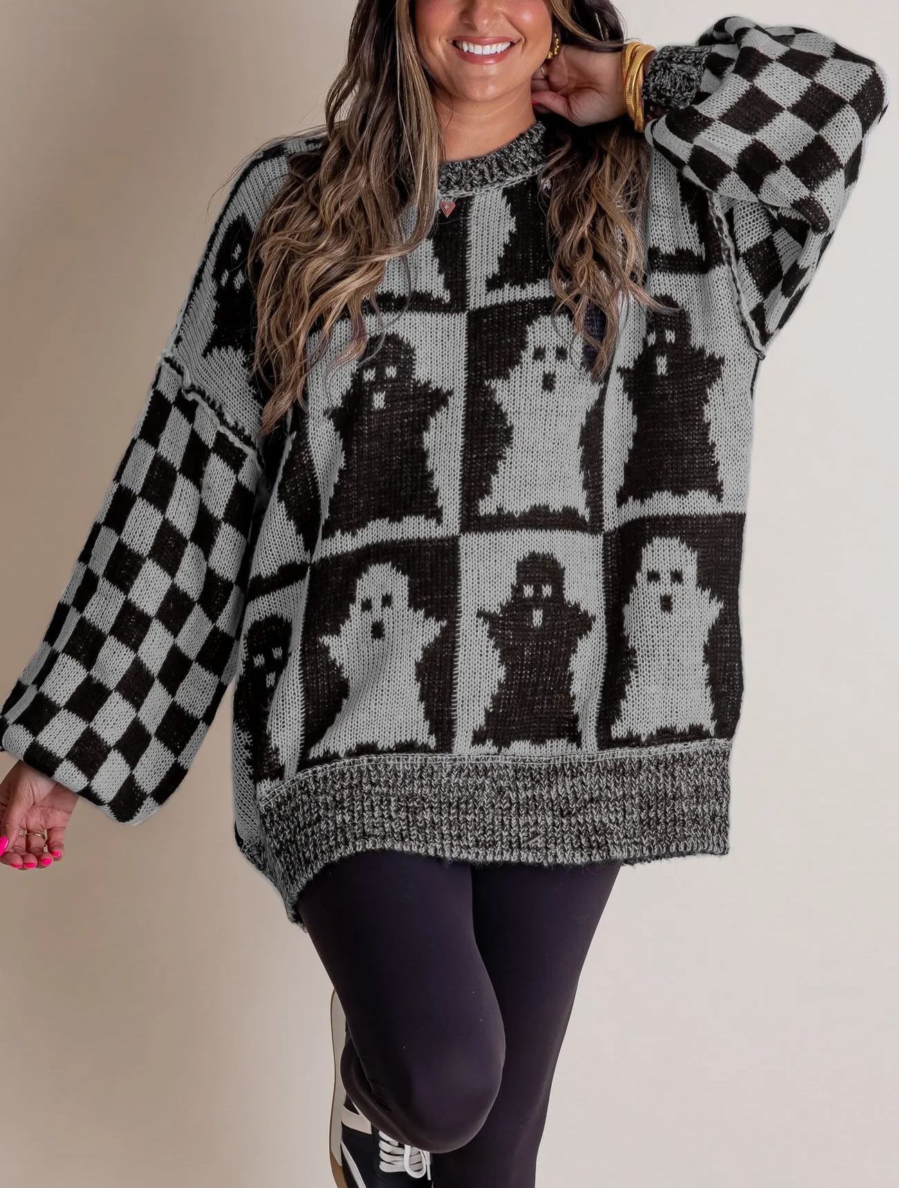 Naotstore - Women's Halloween Checkered Sweater