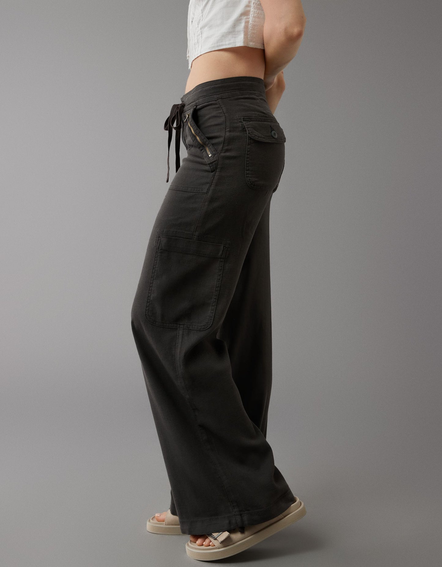 Naotstore - Linen-Blend Wide-Leg Cargo Pant