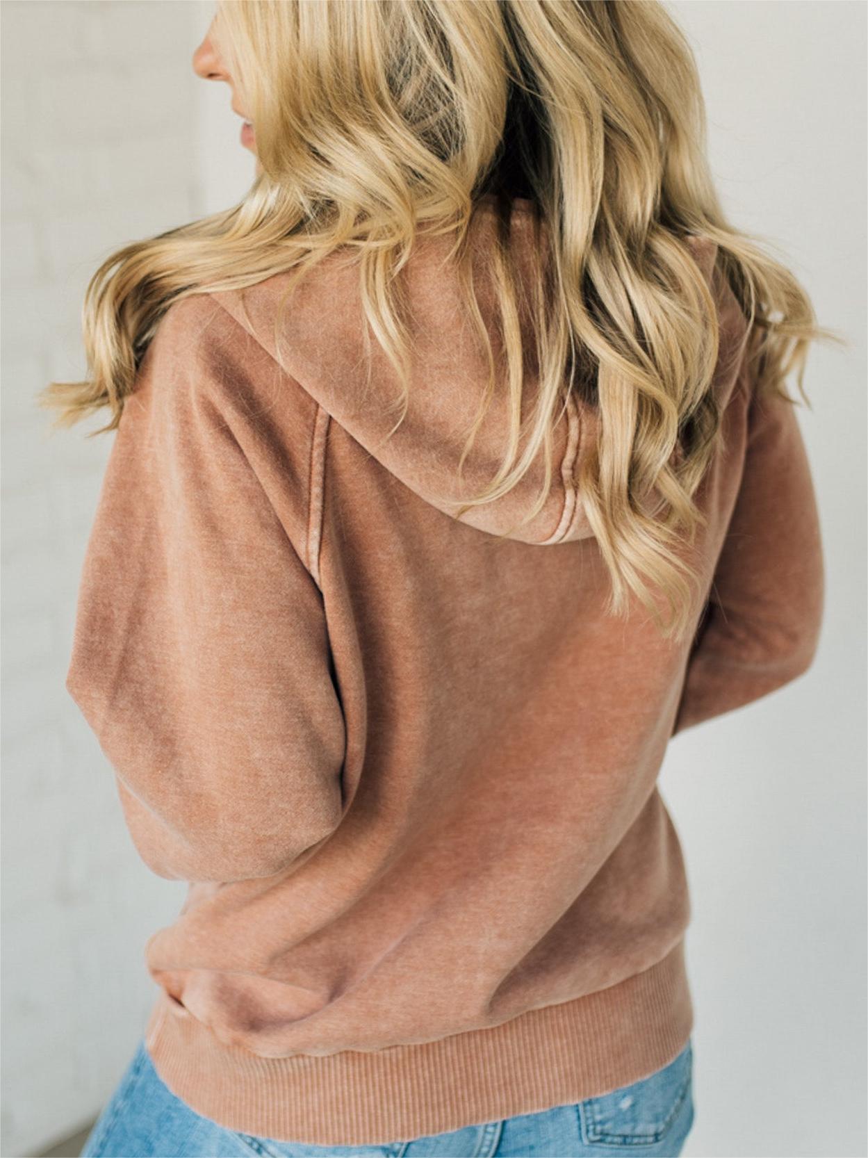Naotstore - Women's Zip Henley Acid Wash Fleece Hoodie