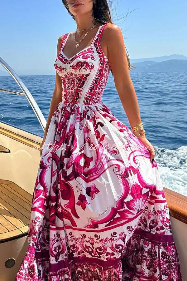 Naotstore - Stunning Floral Print Suspender Patchwork Maxi Dress