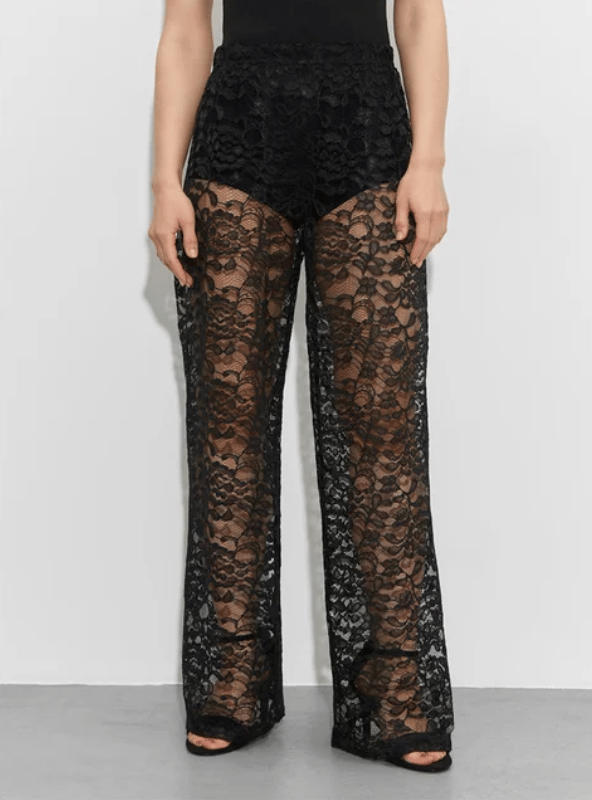 Naotstore - Lace Floral High Waist Sheer Pants