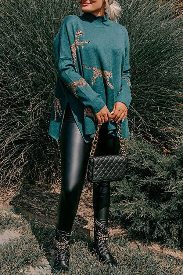 Naotstore - Casual retro tiger and leopard print long-sleeved top