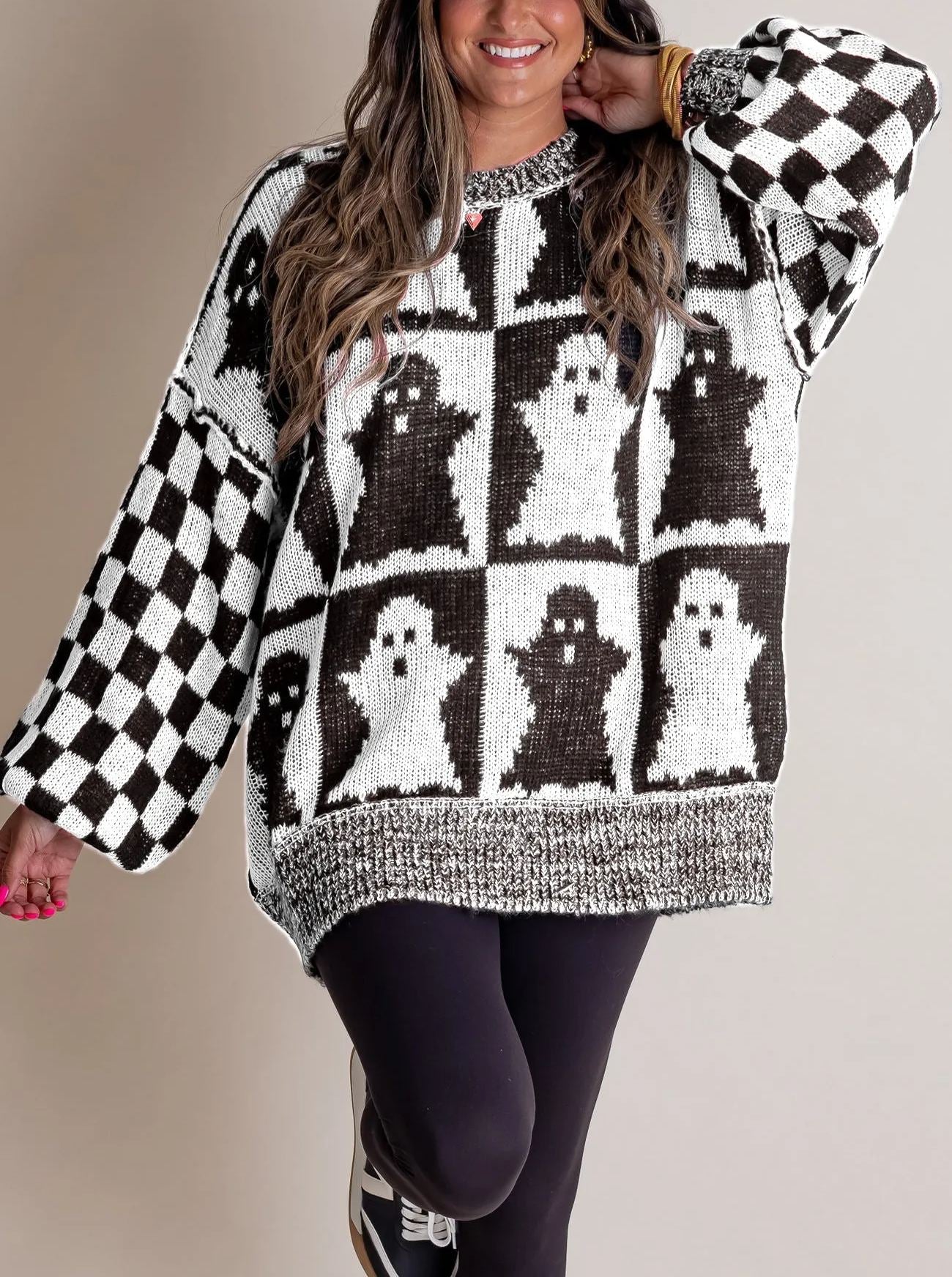 Naotstore - Women's Halloween Checkered Sweater