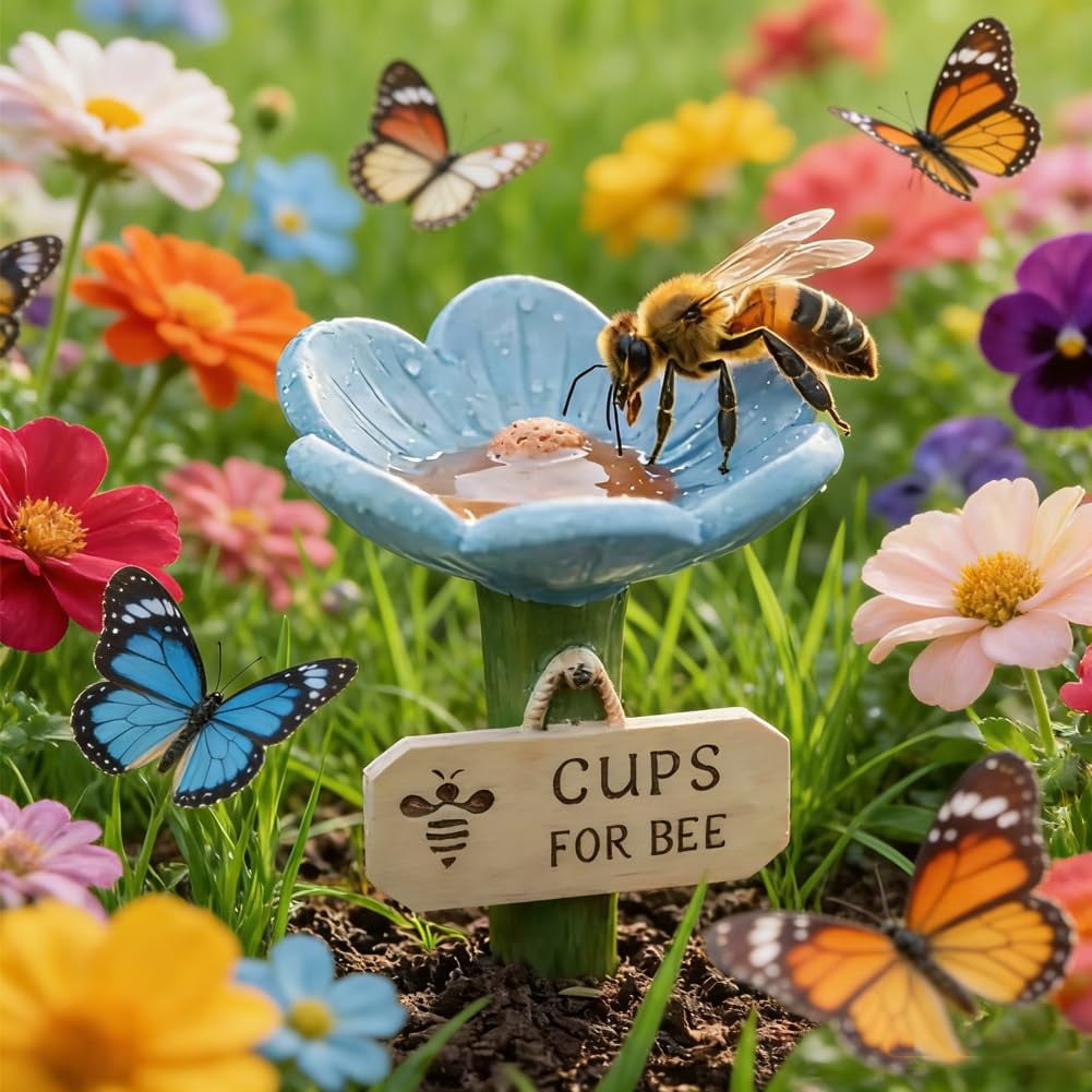 🌻🐝Flower-shaped bee watering station – Ceramic garden watering cup