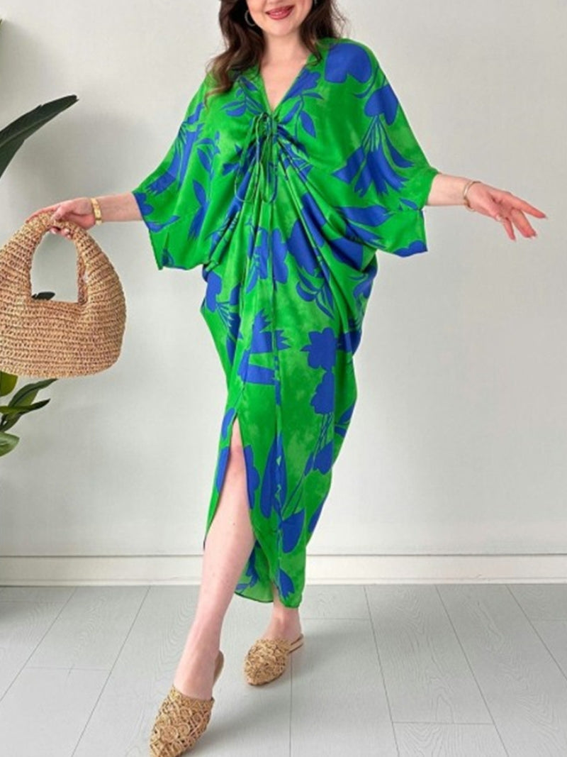 🎉🔥LAST DAY 51% OFF🔥Fashion Printed Bat Sleeve V-Neck Dress