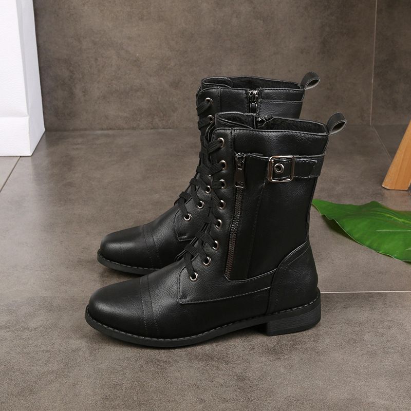 Naotstore - Women's Round Toe Side Zipper Leather Orthopedic Boots