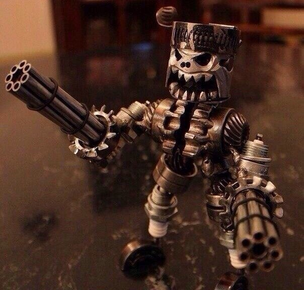 Naotstore - Recycling/Scrap Metal Standing Warrior Sculpture Handmade-Piston Man
