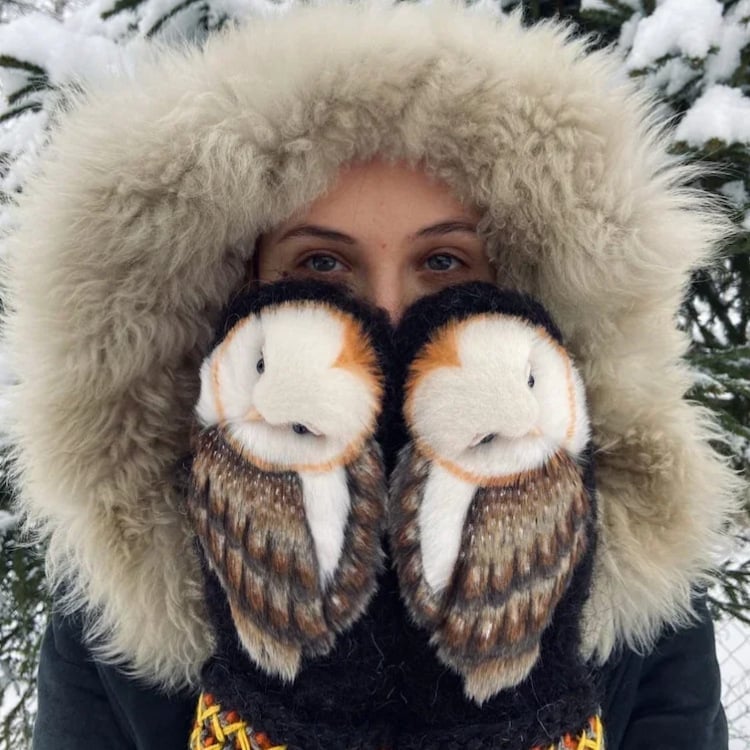 Naotstore - Hand Knitted Wool Nordic Mittens with Owls