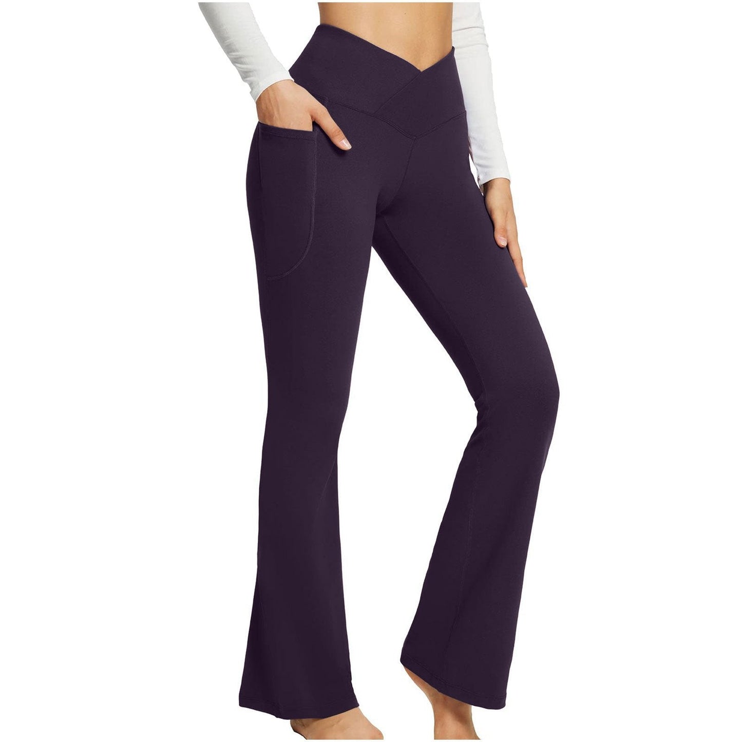 Naotstore - High Waisted Lift Butt Flare Yoga Leggings With Pockets