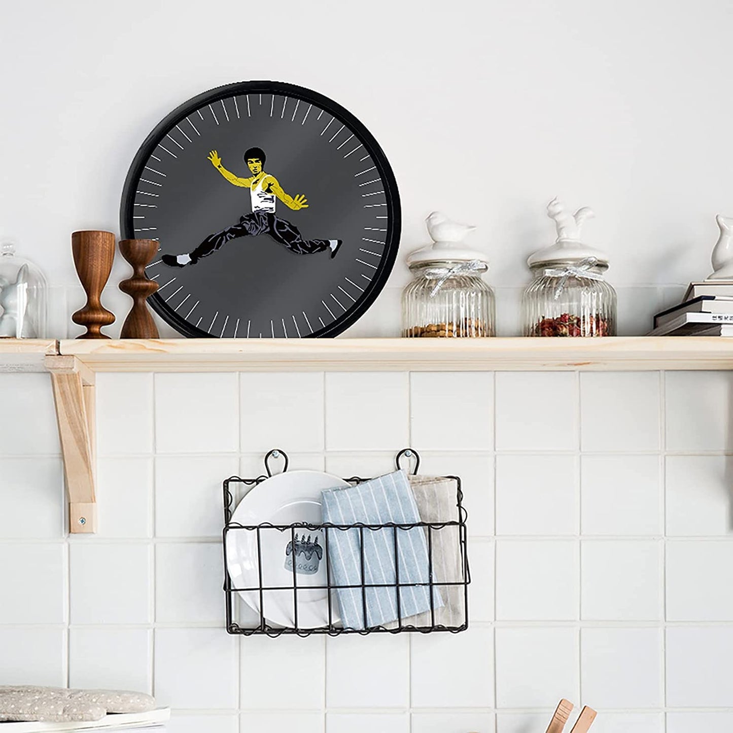 Naotstore - Kung Fu Wall Clock Bruce Lee Home Decoration Personality Creative Round Clock