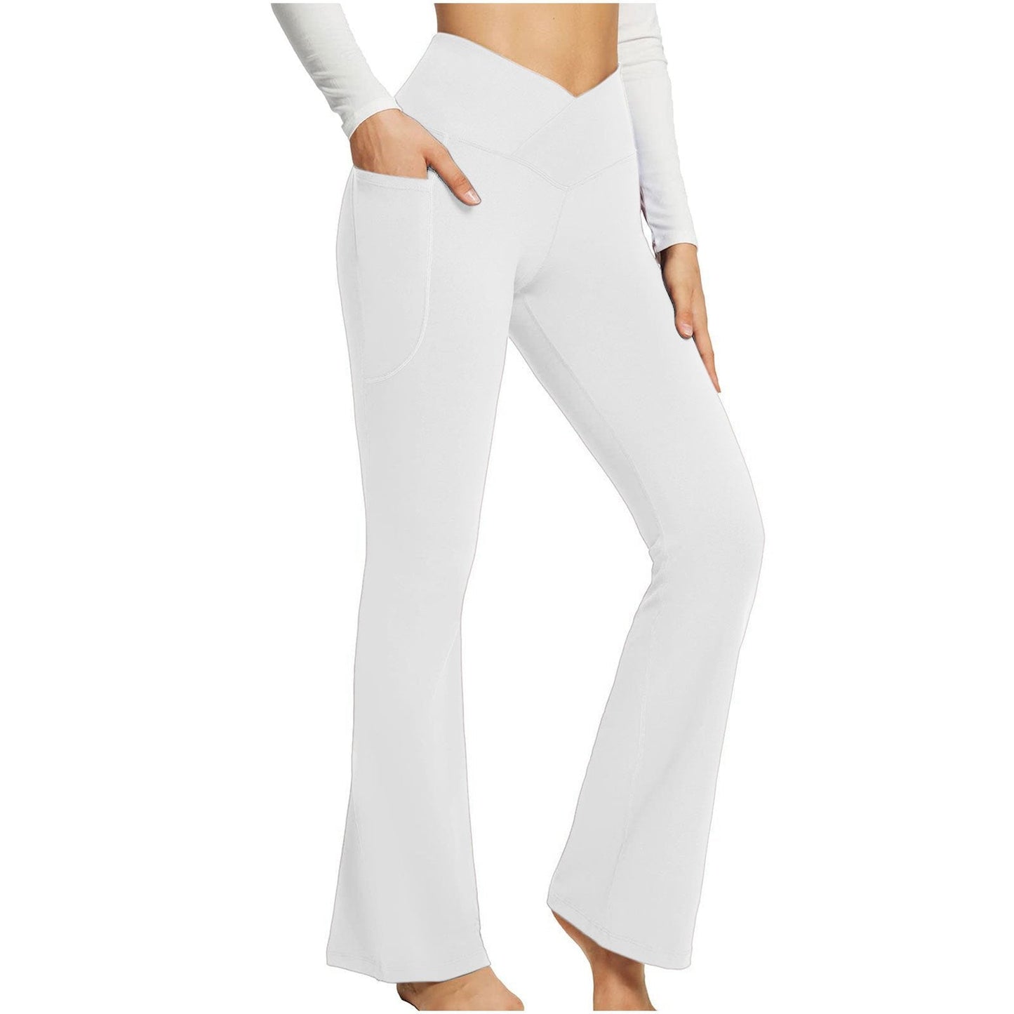 Naotstore - High Waisted Lift Butt Flare Yoga Leggings With Pockets